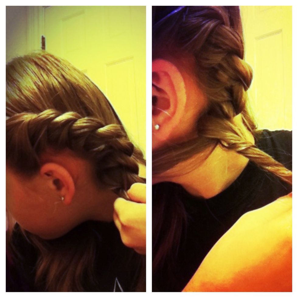 Keep twisting and adding all the way down until there is no hair left on that side of your head. Then take one strand and twist it individually away from your face.