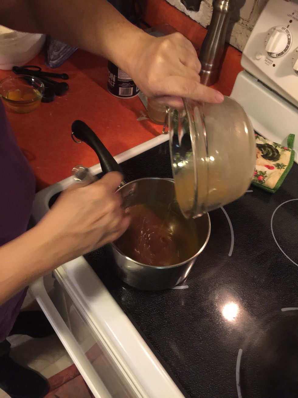 Keep whisking and allow to cool slightly so you can add eggs