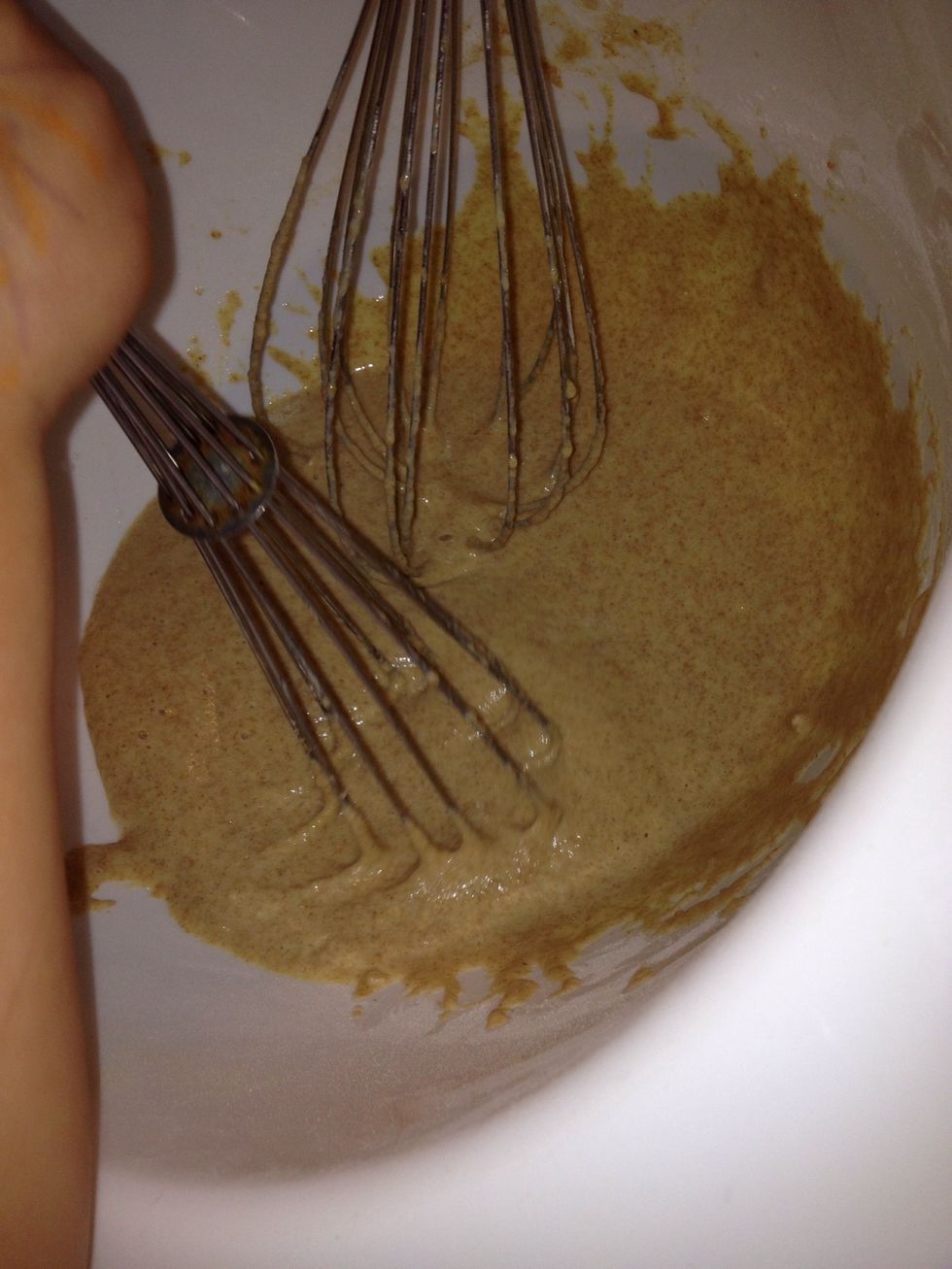 Kinda thick ish? But shouldn't be super thick. You may need to add another splash of milk if it's sticky thick, but remember the egg whites will fluff it up as well