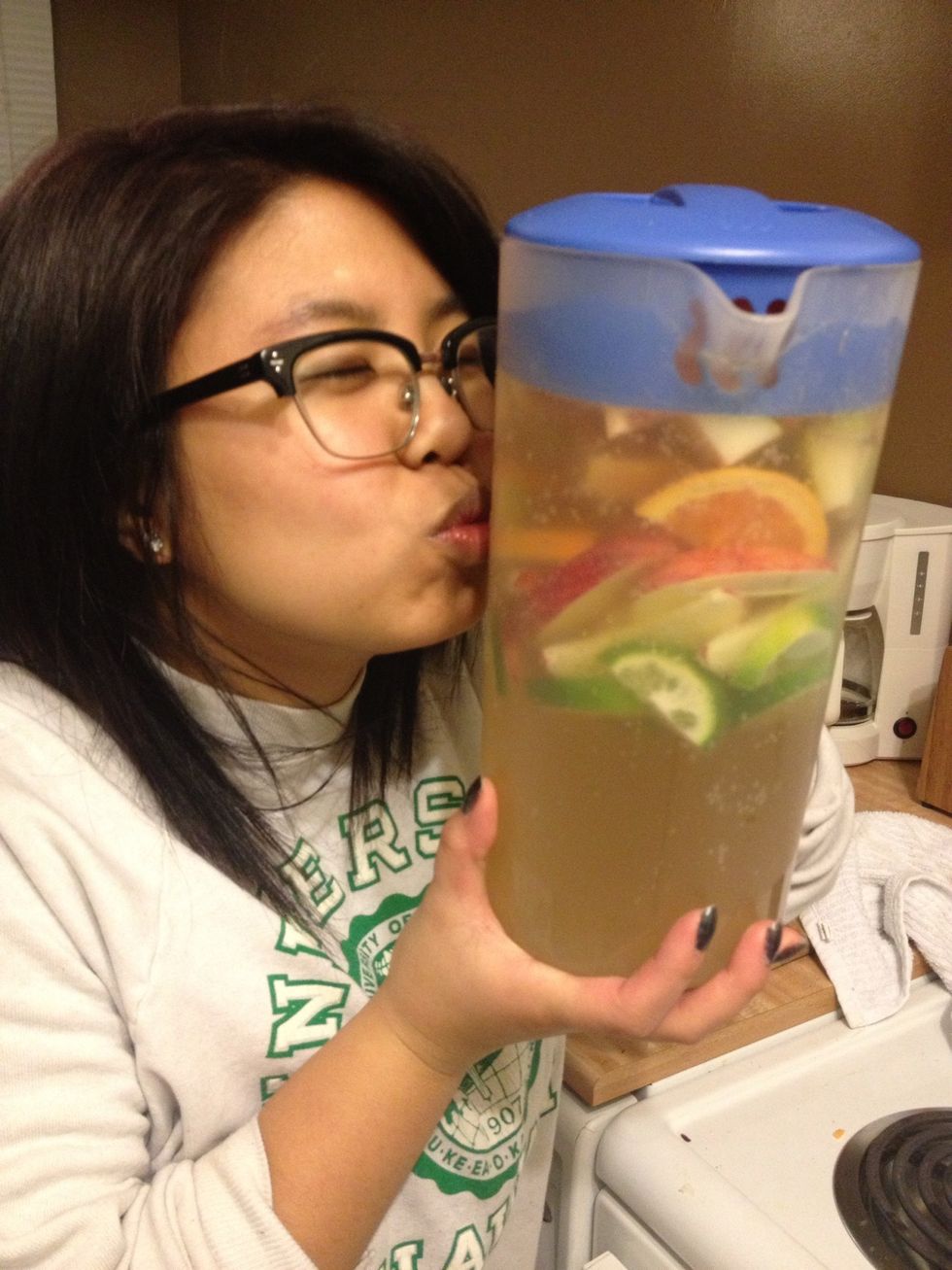 Kiss you're Sangria concoction for good luck. & place it in the fridge for 20 minutes.