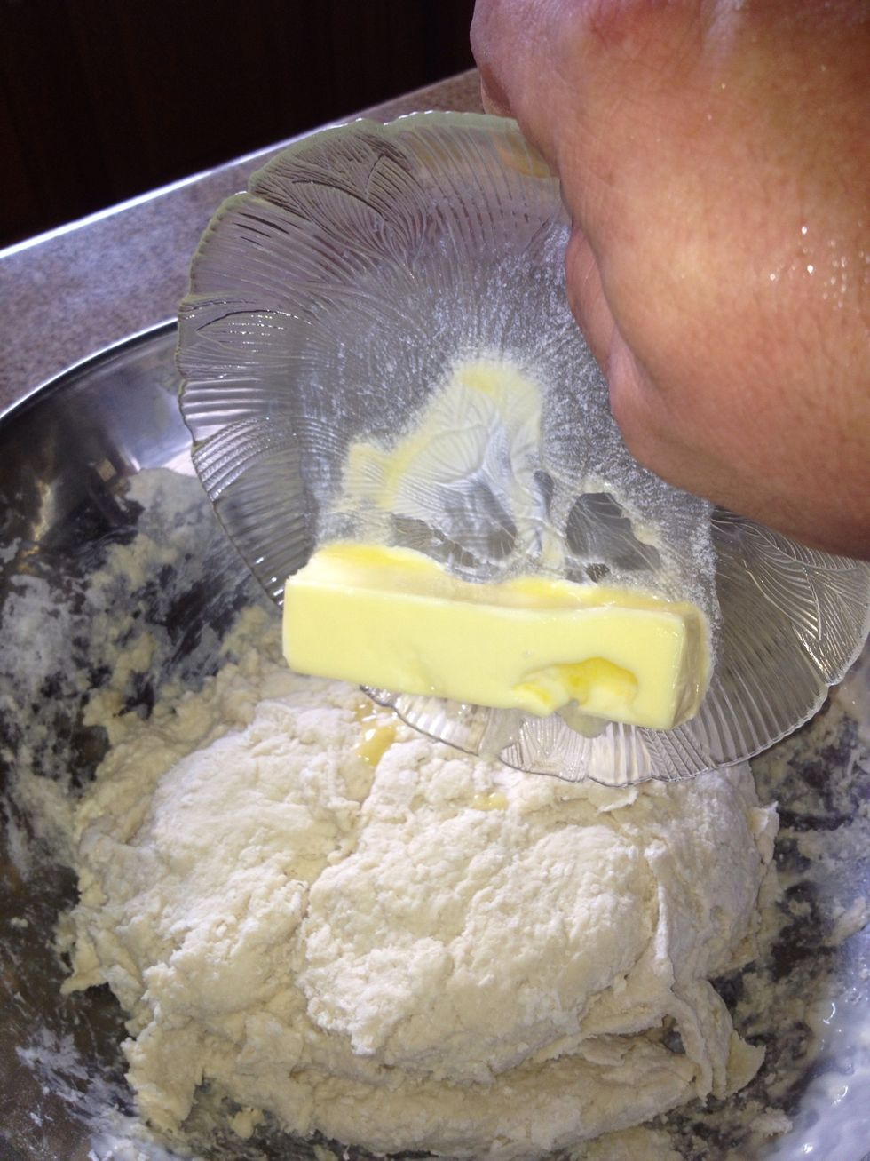 Knead butter into dough
