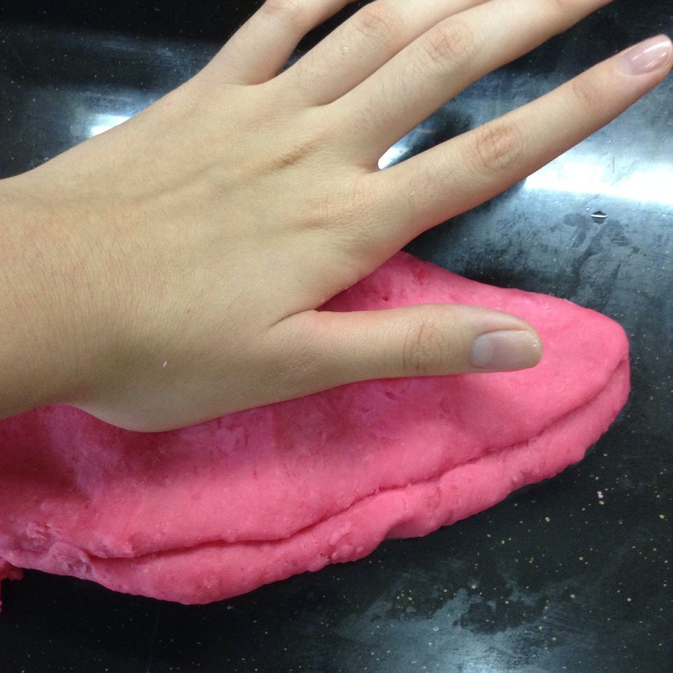 Knead by hand. Careful it very hot!