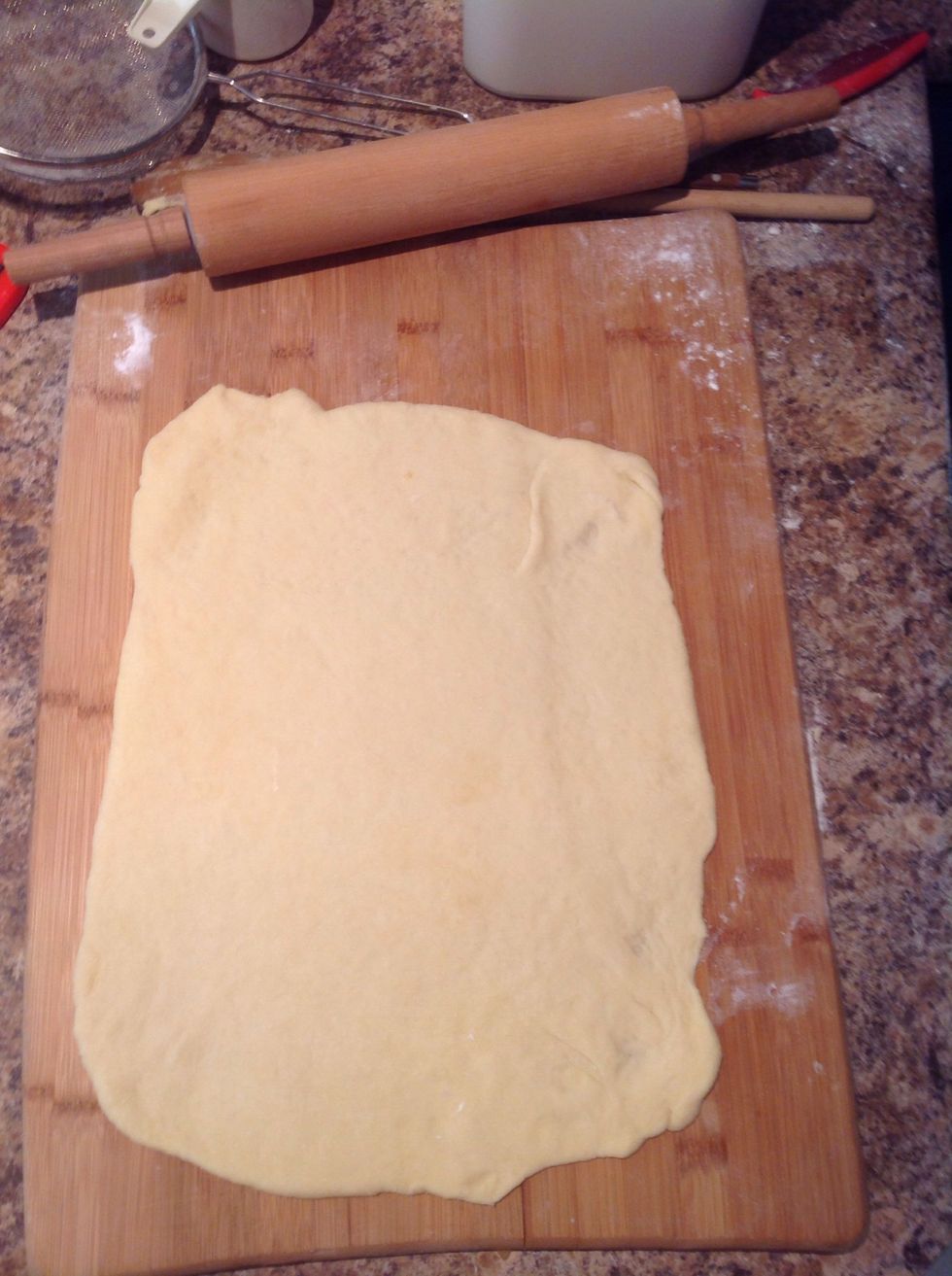 Knead lightly then roll out to a 10 x 12 inch/25 x 30 cm rectangle