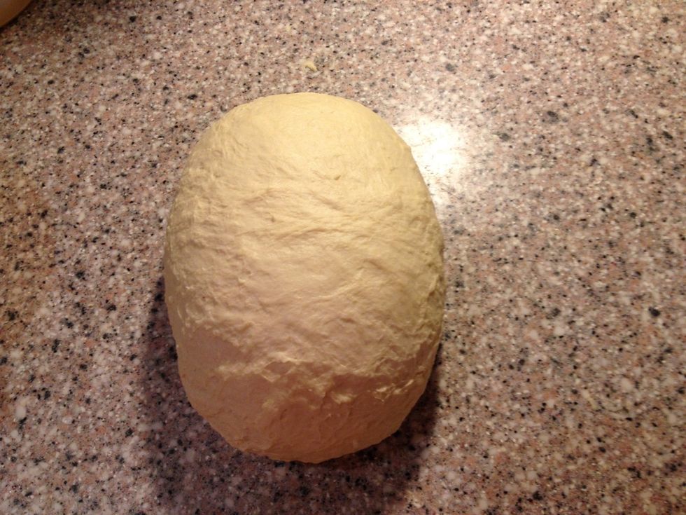 Knead the dough until it is smooth, about 3-4 minutes. Let it rise on the work top for 3-4 hours depending on your room temperature, or in the fridge for 24 hours.