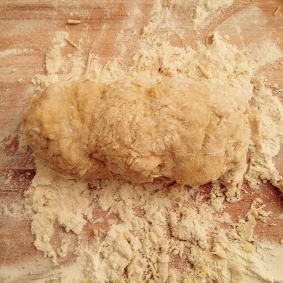 Knead the dough until you reach a tough consistency, but with it being still unfinished.