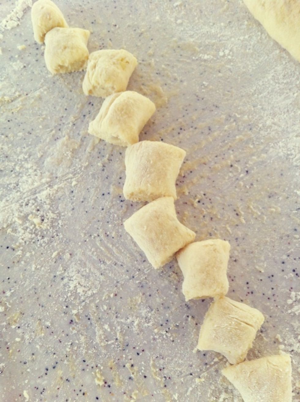 Knead them into little rolls & cut them into small pieces.