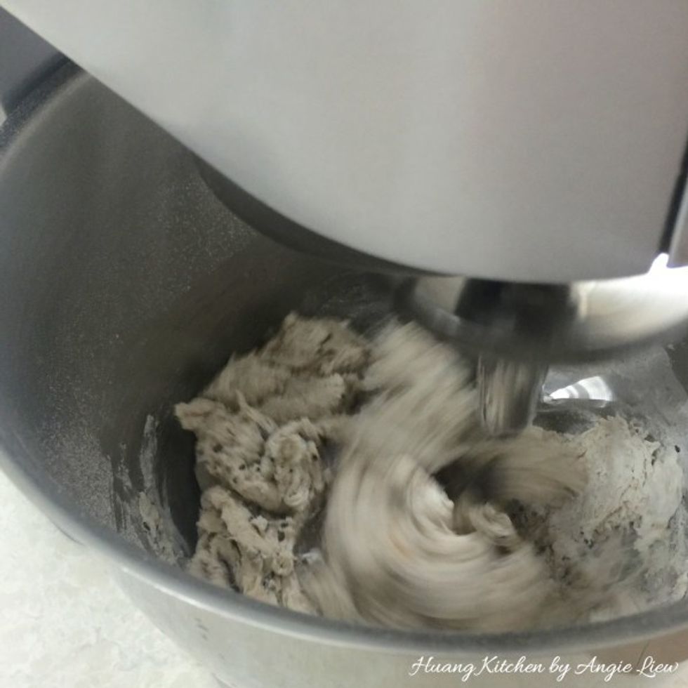 Knead until a soft, smooth and elastic dough is formed, about 5 minutes. The dough should leave the bowl clean and does not stick to the fingers when touch.