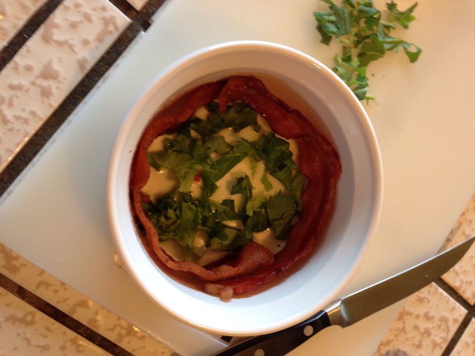 Lace the Bacon along the sides of the bowl.