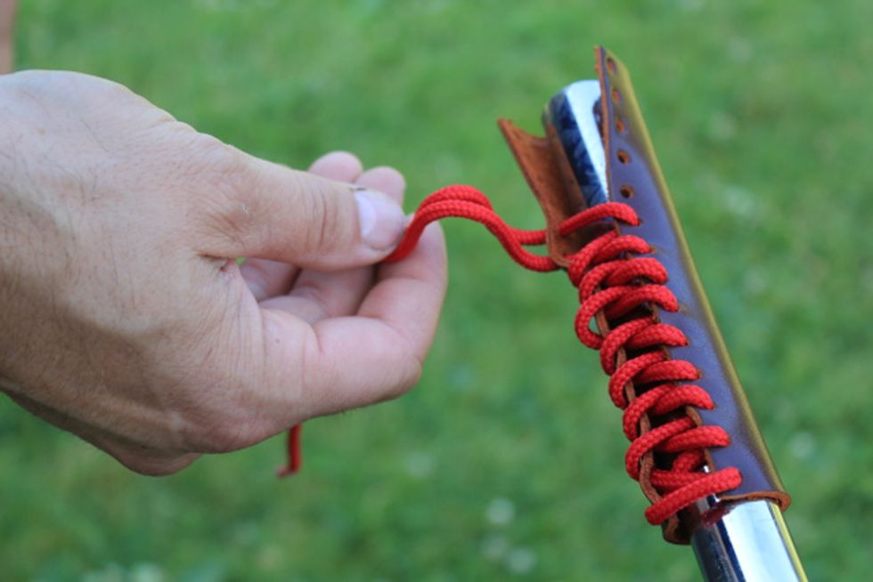 Laceing:  Repeat the previous step until half to 2/3 of the grip is laced.