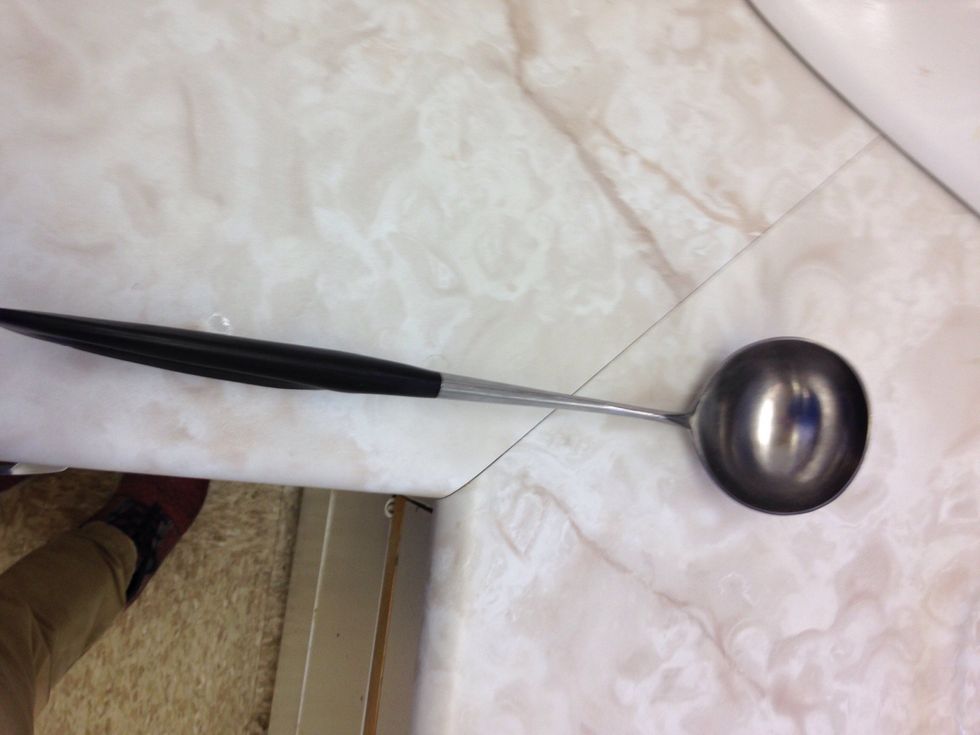 Ladle  To scoop wet ingredients like soup.  I can use a ladle to scoop wet ingrediants.