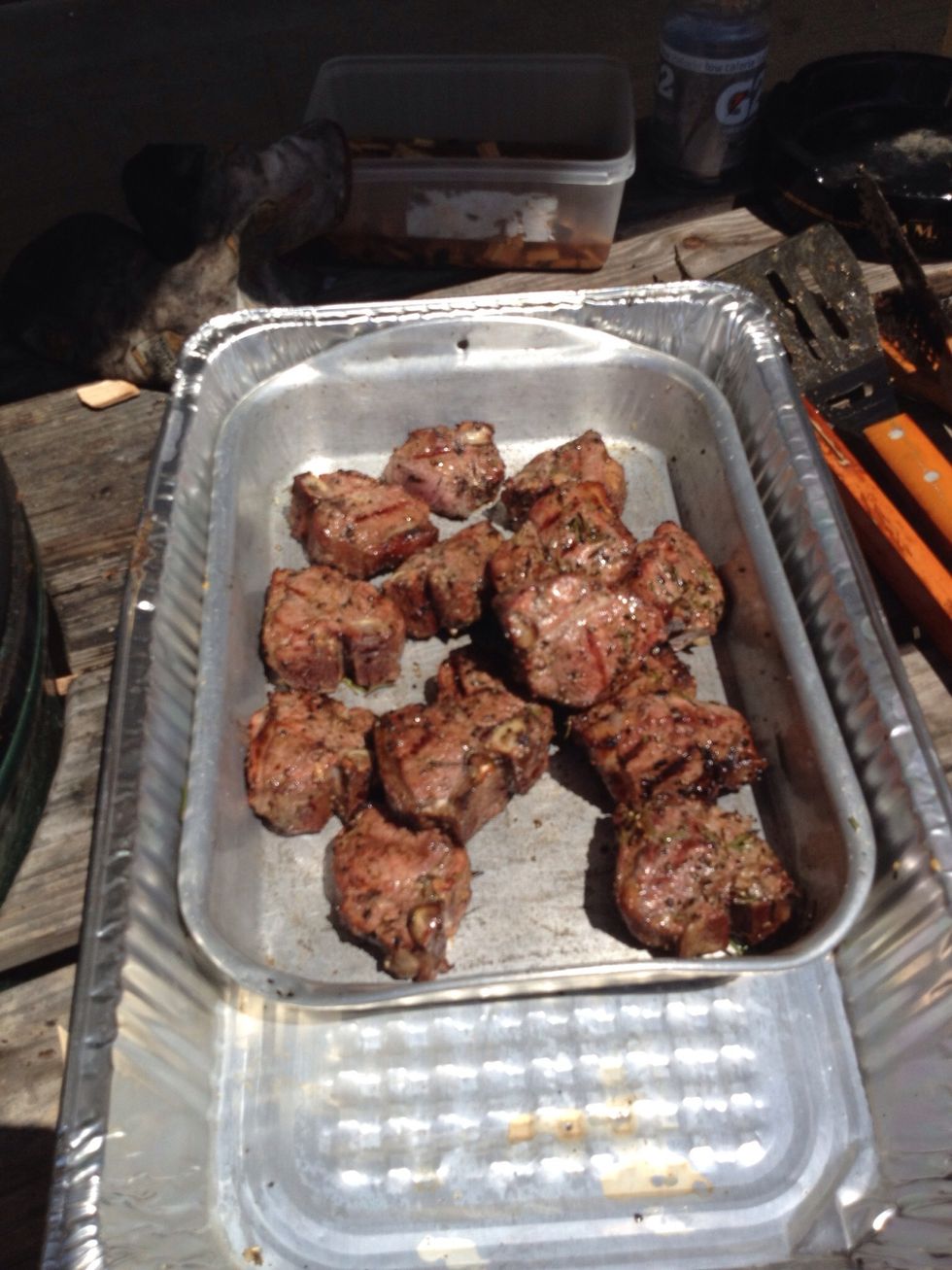 Lamb chops ready while ribs in cooler