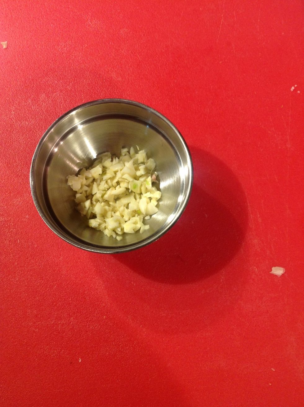 Lamb loves garlic. Coarsely chop garlic (about 1 tbls + 1/2 tsp) and set aside.