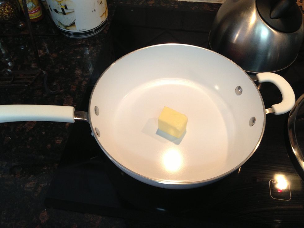 Large sauce pan or stock pot to Med/High temp. Add 3 Tbs unsalted butter to pot.