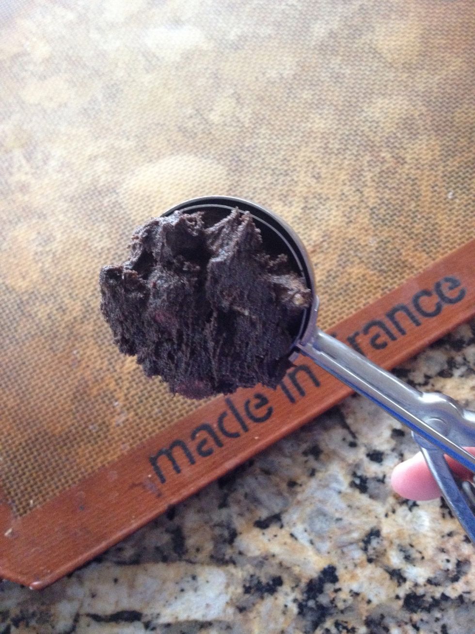 Large scoops. And leave a lot of room between cookies bc they get very large. Bake at 350\u00b0 for about 13 minutes