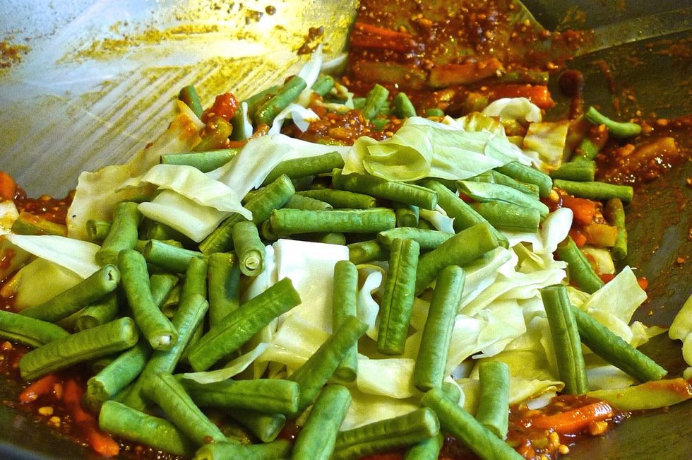 Last, add in all the blanched and dried vegetables and the small pieces of pineapple.