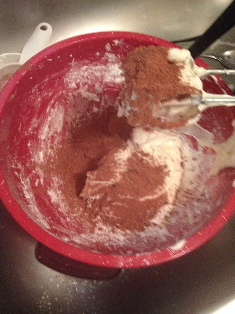 Last, add the cocoa powder and mix until combined.