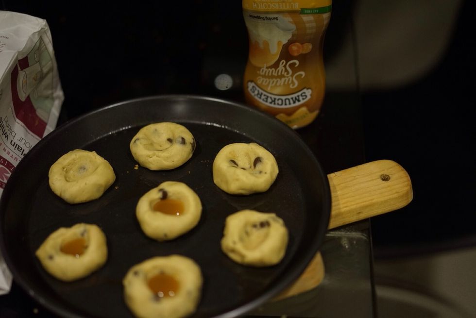 Last batch i mix with chocolate chips and add butter scotch syrup in the centre.