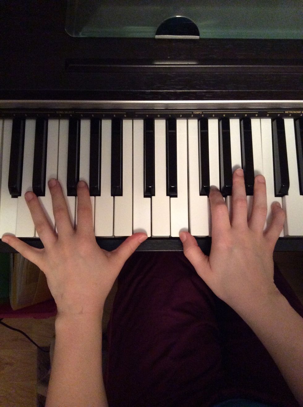 Last chord ends on C major. Left hand (oct. C) Right hand (E,G,C).