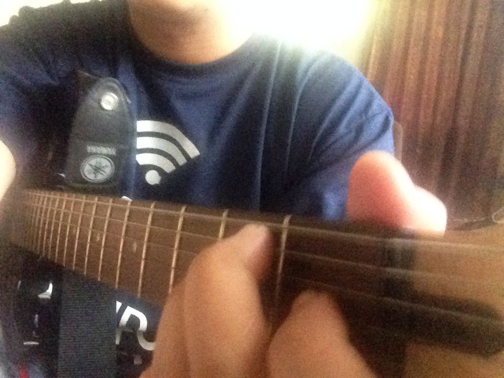 Last finger, the second or middle finger is on the 5th string from bottom. It is just above the ring finger.