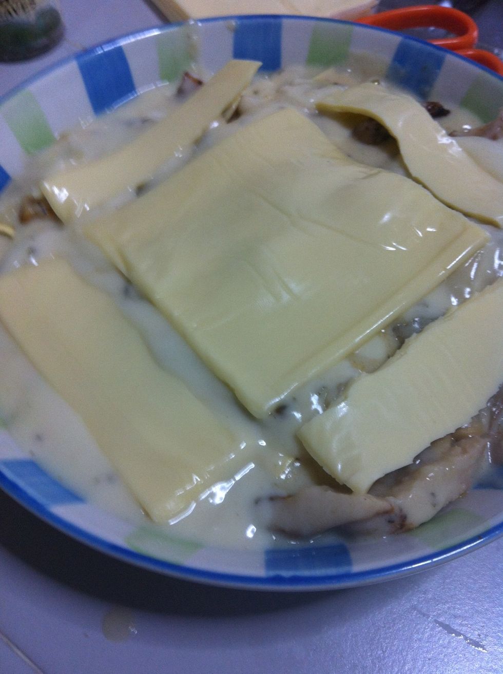 Last layer is sauce and cheese
