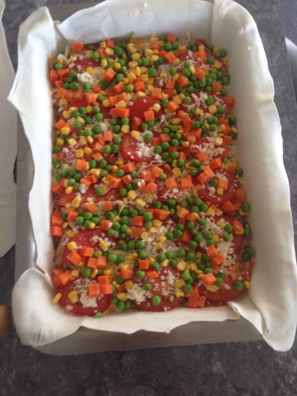 Last minute addition of mixed vege! Boil and drain first.