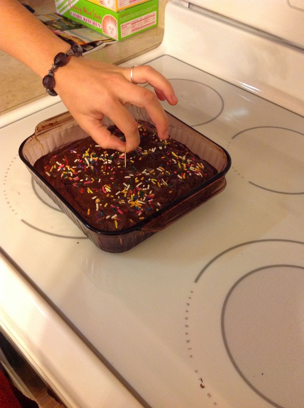 Last, put a toothpick in the center to check to see if brownies are done.