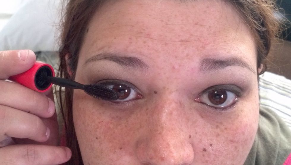 Last step mascara an lining your eye brow I just darken mine