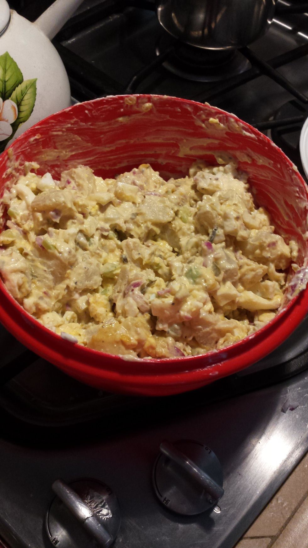 Lastly, add 2 large tablespoons of sweet relish and mix.