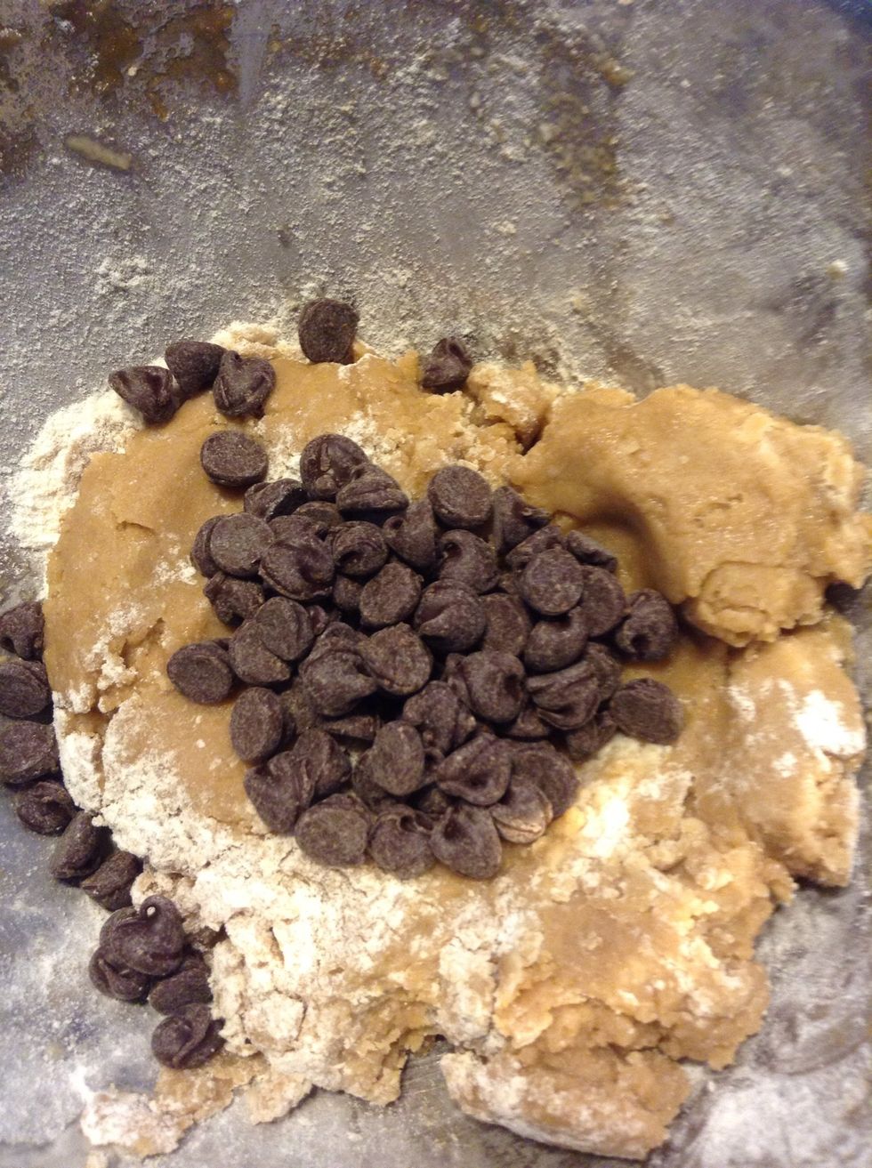 Lastly add chocolate chips.