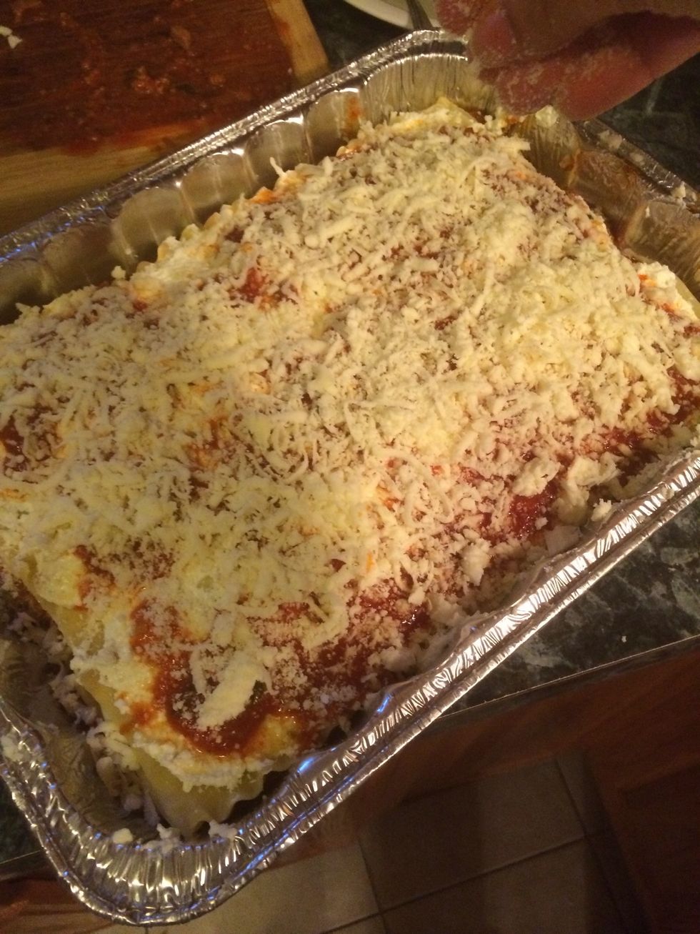 Lastly add lots of mozzarella cheese. Yum