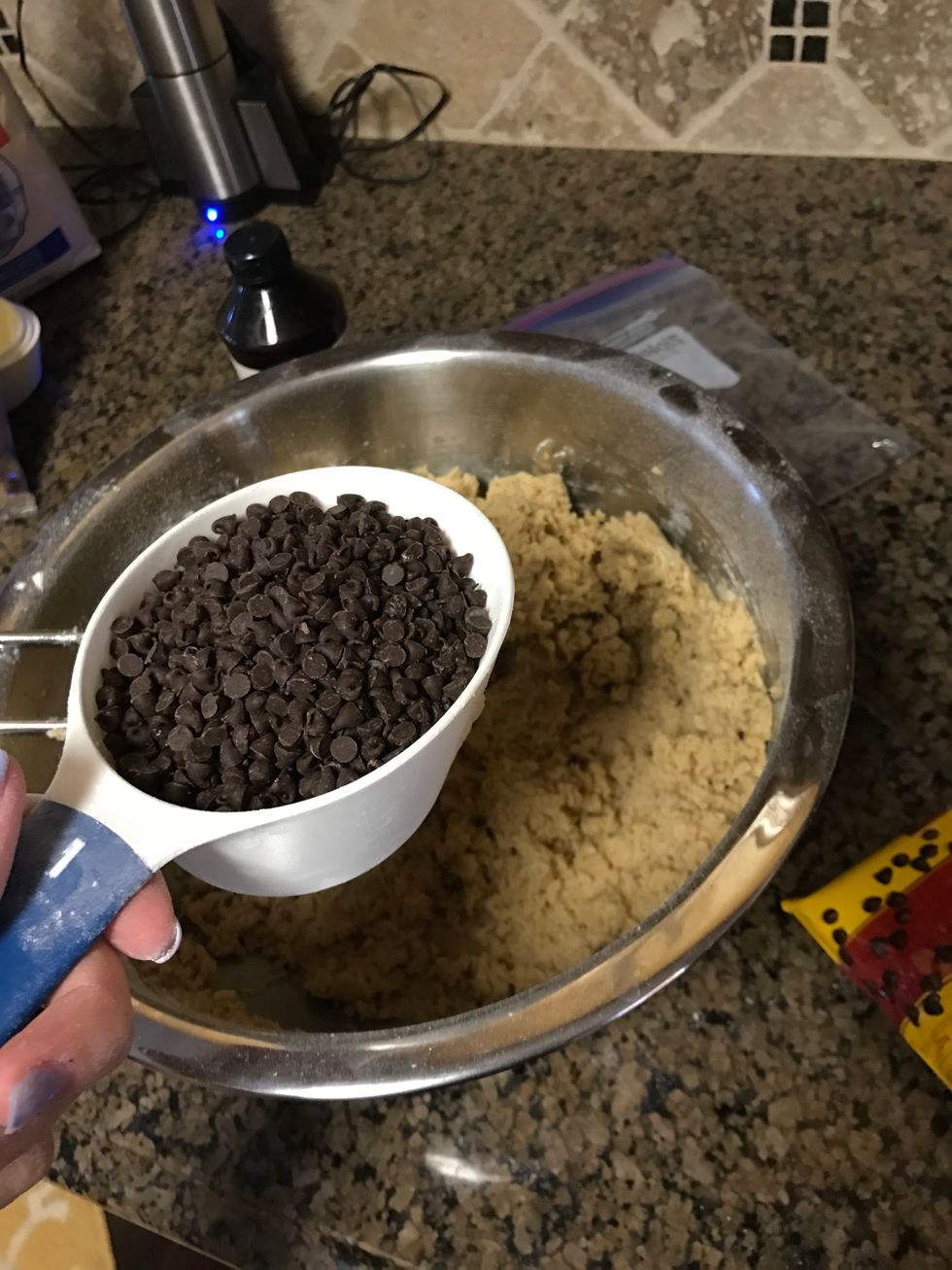 Lastly, add the chocolate chips and mix the dough until they seemed spread evenly throughout