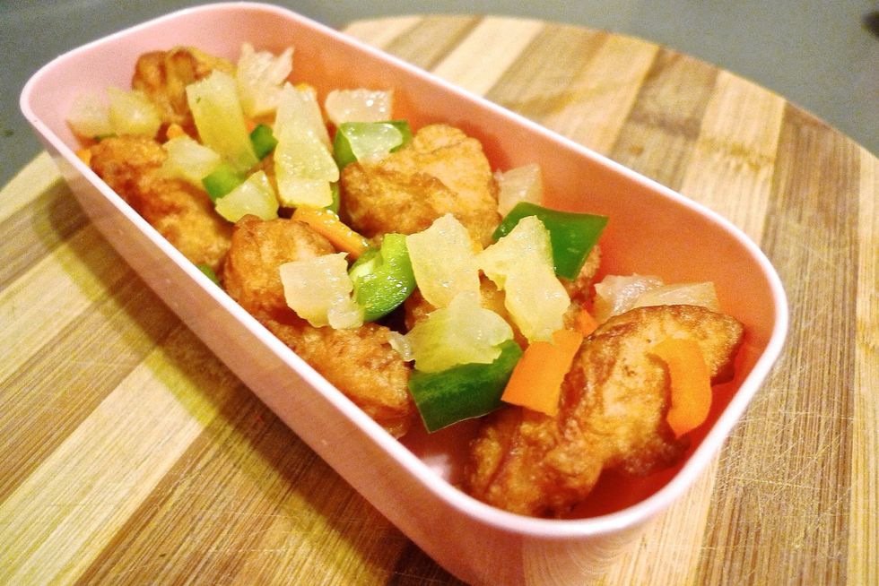 Lastly add the drained pineapple slices.