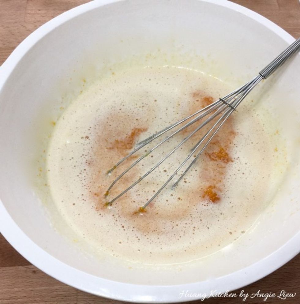 Lastly, add the mashed pumpkin. With the same wire whisk, mix until well combined.