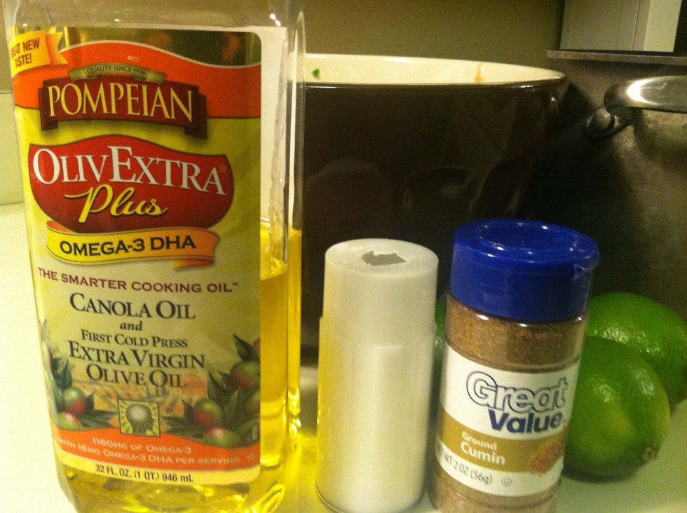 Lastly, add the olive oil, salt and cumin. I was out of olive oil, but what I had on hand did the job.