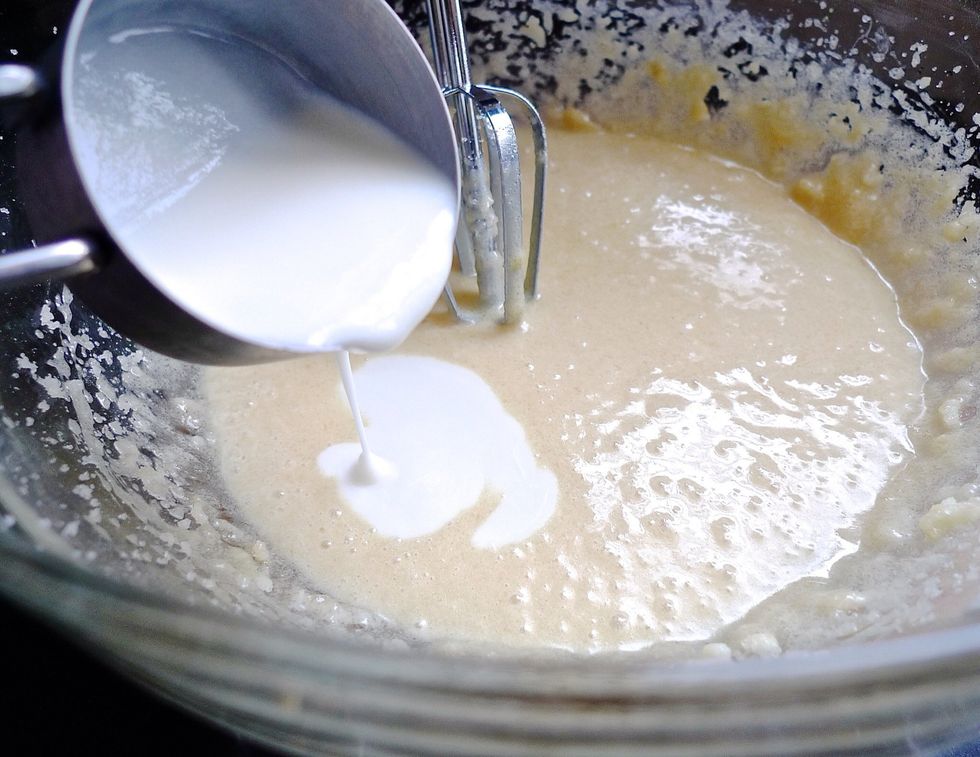 Lastly add the sour cream / yoghurt. This helps to make the cupcakes really moist and fluffy.