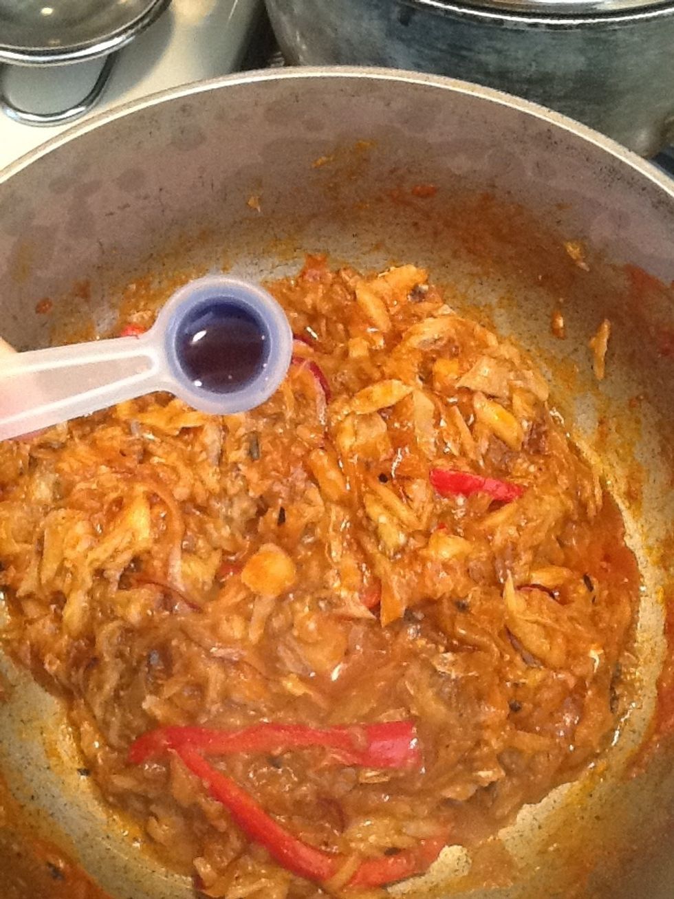 Lastly add the vinegar.