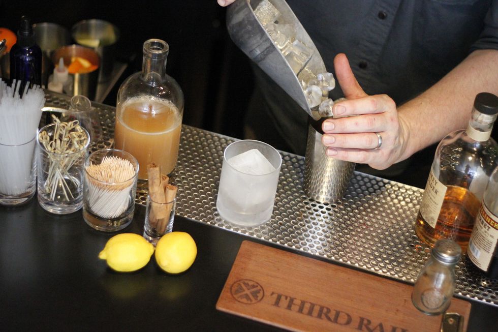 Lastly, add your ice to your shaker.