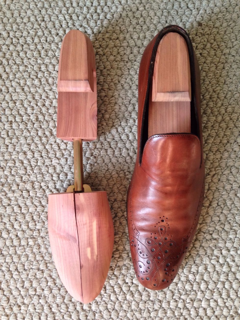 Lastly, always buy cedar shoe trees. They 1) help shoes keep their shape 2) absorb excess moisture from leather and stitching that decay the shoe and 3) repel insects. Cedar Shoe Trees = $15