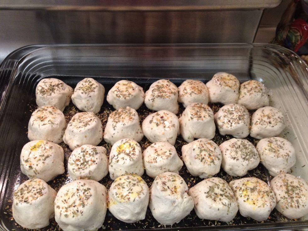 Lastly, brush egg on the rolls and put italian seasoning to add a little flavor. Bake them for 18-25 minutes on 425 degrees.