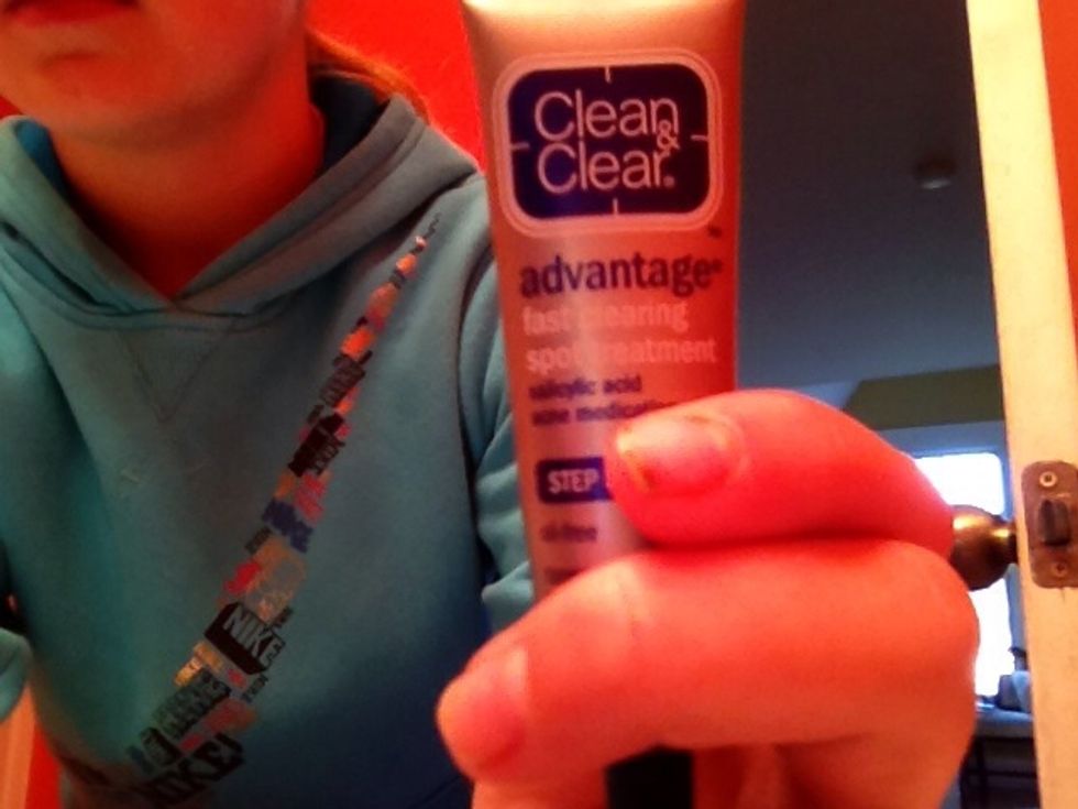 Lastly I apply step 3- ( the fast clearing spot treatment) you just put this on anywhere you have acne, and rub it in.