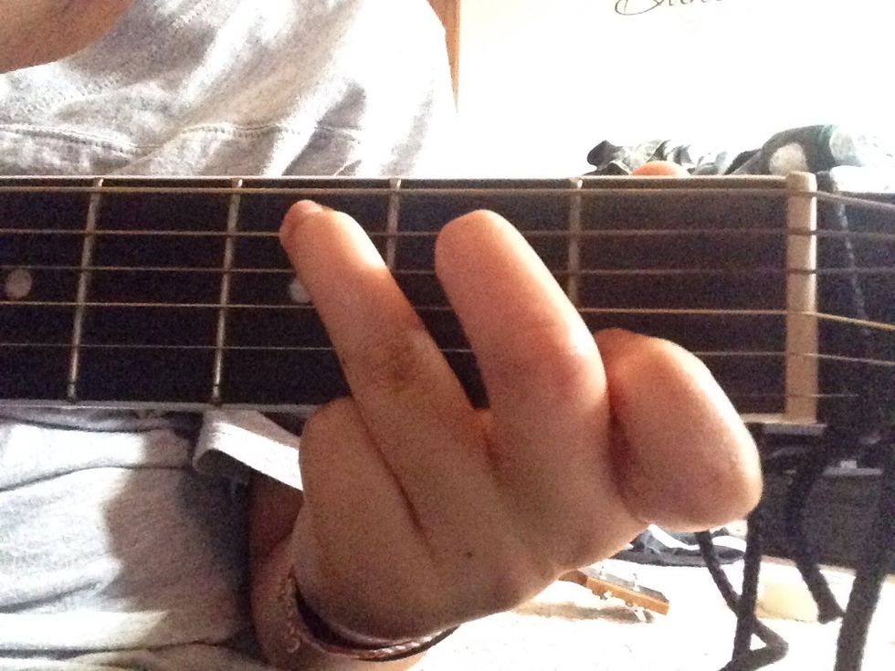 Lastly, place your ring finger on the A string on the third fret.