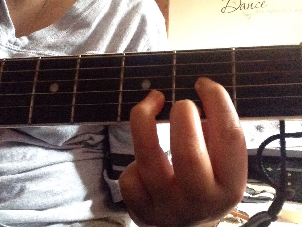 Lastly, place your ring finger on the B string on the third fret.
