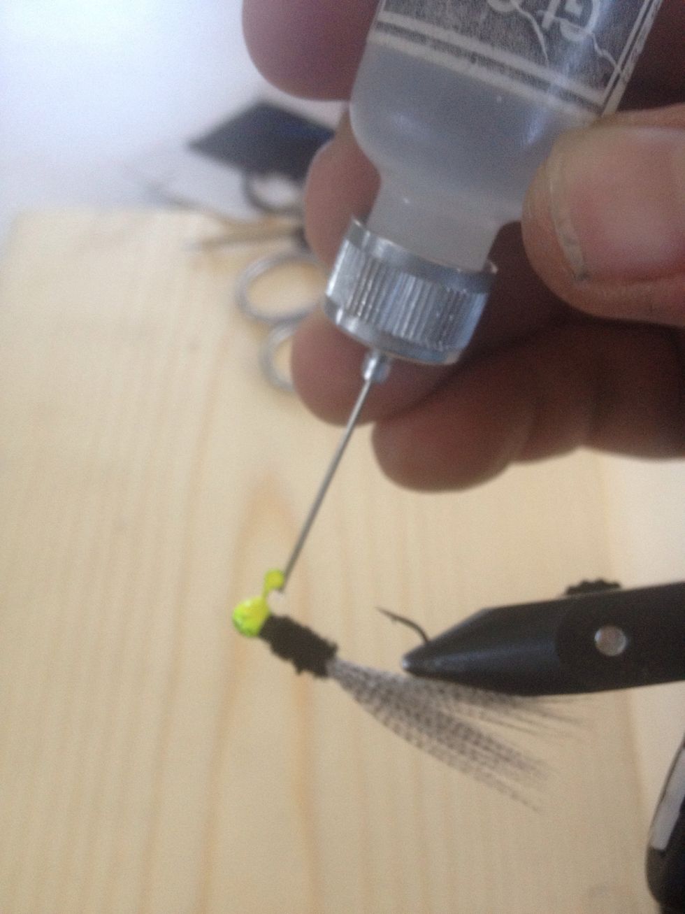 Lastly put glue on the thread only, not the chinelle around the head.