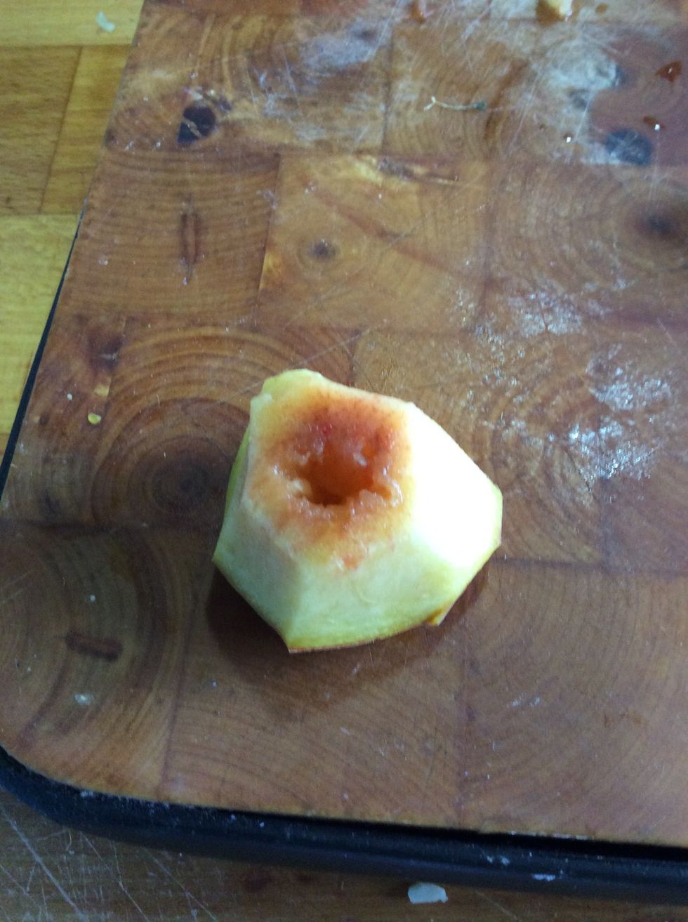 Later, you cut the sides off of your peach to look like a 3D hexagon