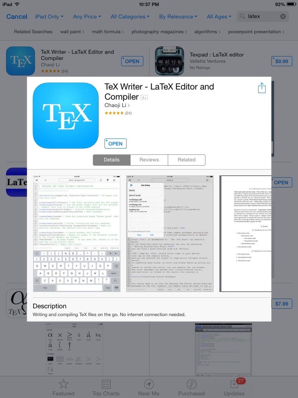 LaTex is a markup language that formats documentation. Use TexWriter by Chaoji Li to generate professional-grade mathematical publications. ($9.99)