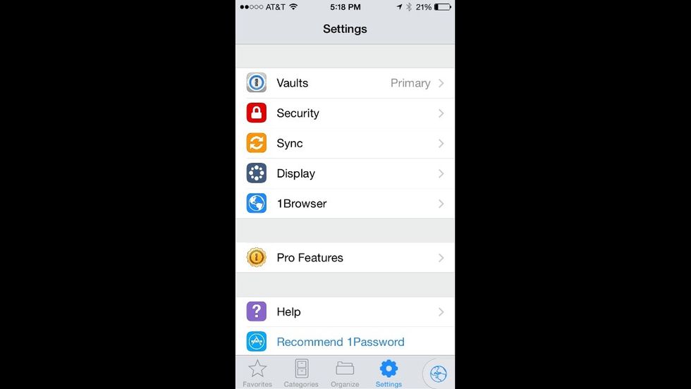 Launch 1Password and go to settings. Select the Security option.