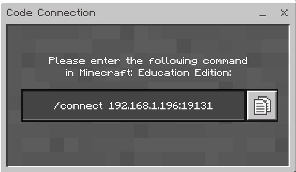 Launch Code Connection. This will bring up a screen like the one you see above. The /connect code is what you need in order to establish the connection. Click the icon to the right to copy this line
