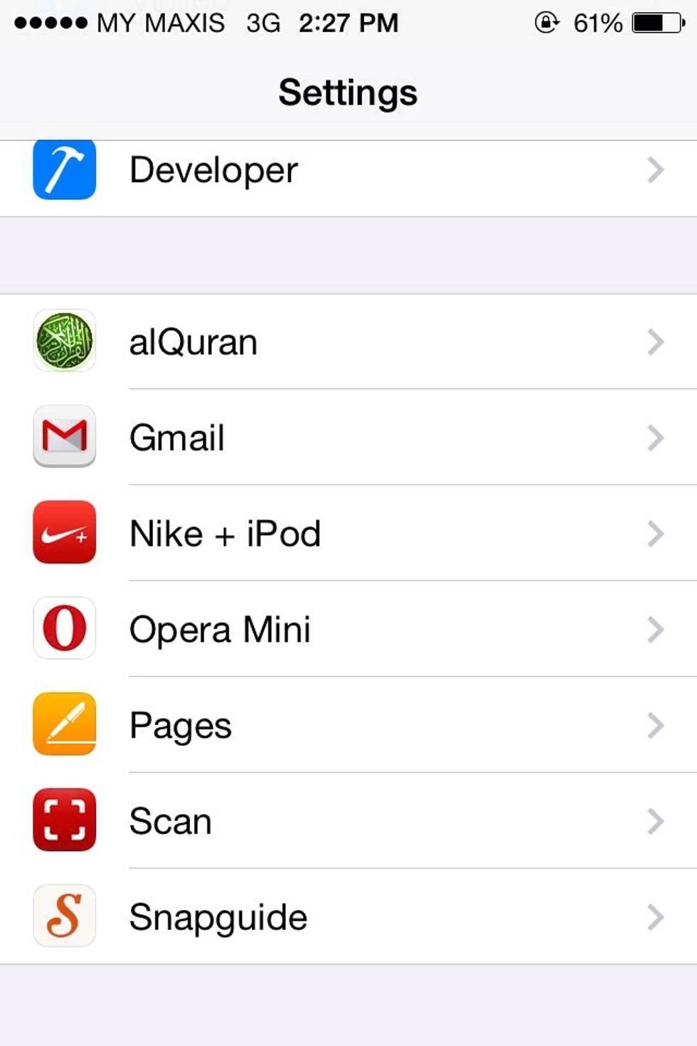 Launch iPhone settings. Scroll down to Scan.
