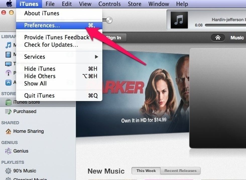Launch iTunes. On the menu bar, go to "iTunes" and then "Preferences."