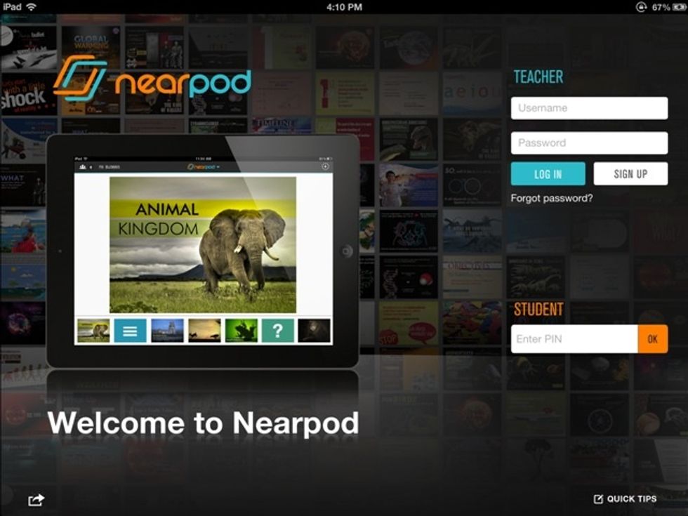 Launch the Nearpod app from the instructor's iPad and sign in with the username and password you created. Remember that you can download the app from the App Store and sign up for free.